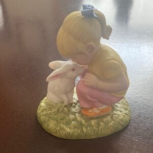 Charming Girl and Bunny Figurine - Yellow and Pink